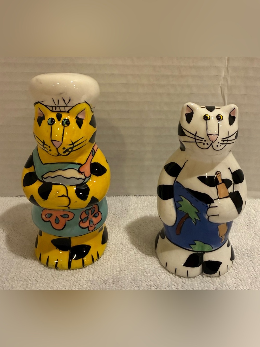 Boho Catzilla Ceramic Chef Crazy Cat Lady Salt and Pepper Shakers Candace Reiter
